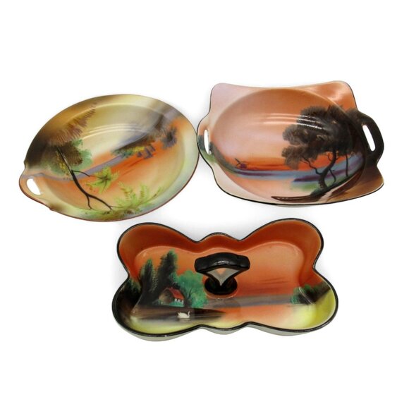 NORITAKE Sunset and Landscape Scene Dishes and Bowls Set of 3 Japan Vintage - Picture 10 of 10